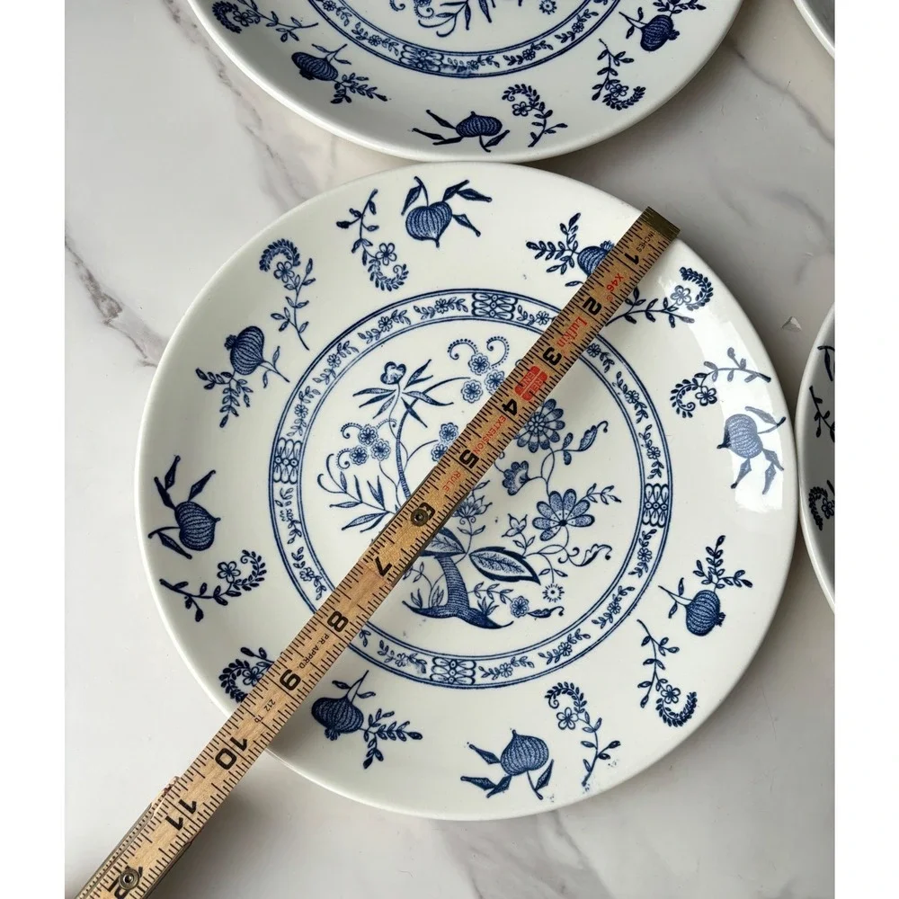 Vintage Blue Onion Scio USA Dinner Plates Set of 4 White Ceramic 10 in